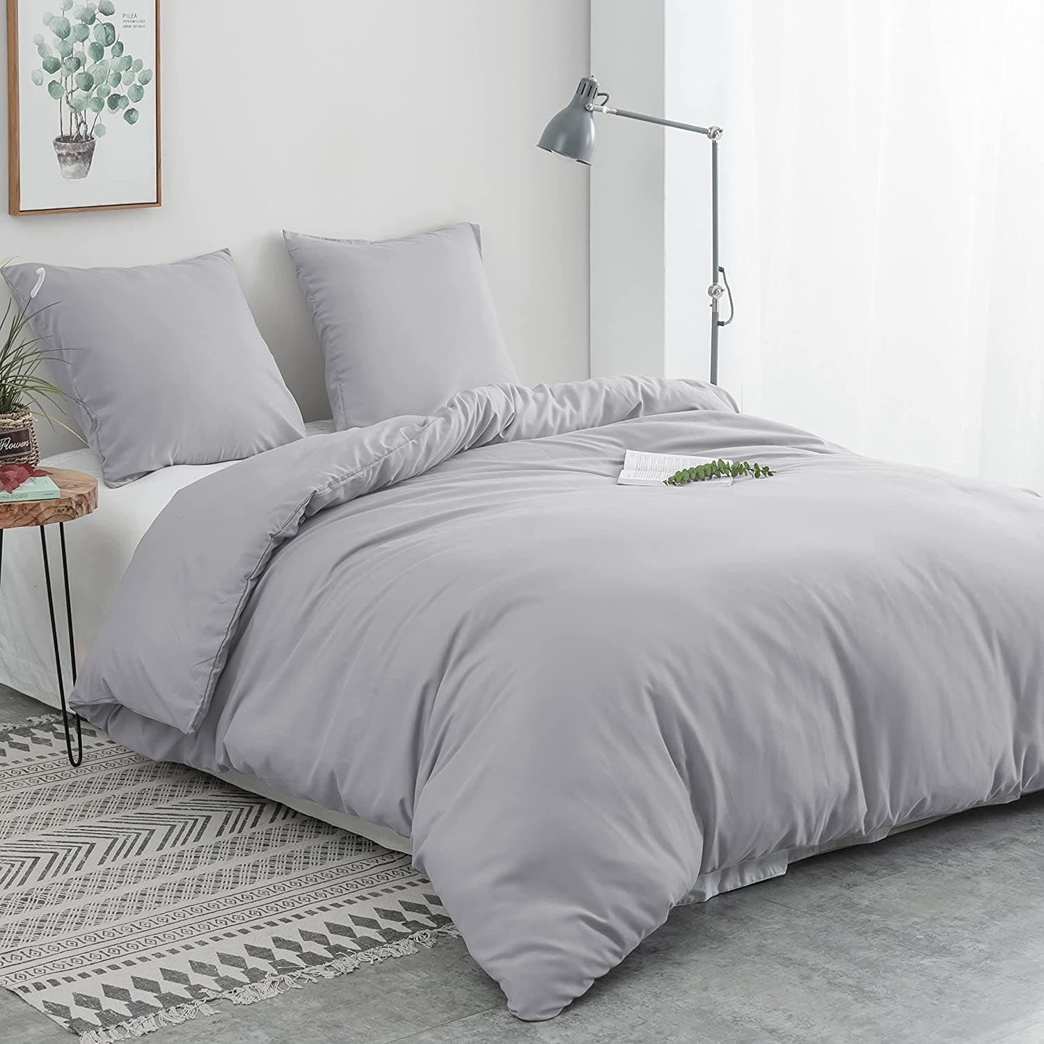 Brushed Microfibre Bed Linen, 1 Duvet Cover (200 x 220 cm) + 2 Pillowcases (80 x 80 cm), with Zip, Light Grey