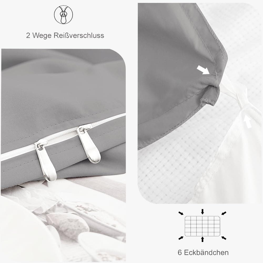 Brushed Microfibre Bed Linen, 1 Duvet Cover (200 x 220 cm) + 2 Pillowcases (80 x 80 cm), with Zip, Light Grey 2