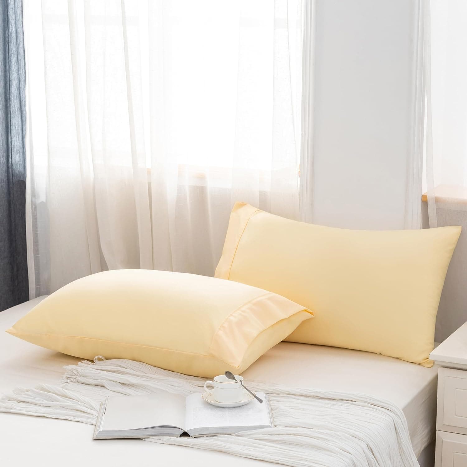 AYASW Pillowcases Standard Size Set of 2 Pieces Envelope Closure 1800 Double Brushed Microfiber Soft and Cozy Pillow Case Yellow 20x26 inches Wrinkle Fade Resistant Breathable Holiday Décor