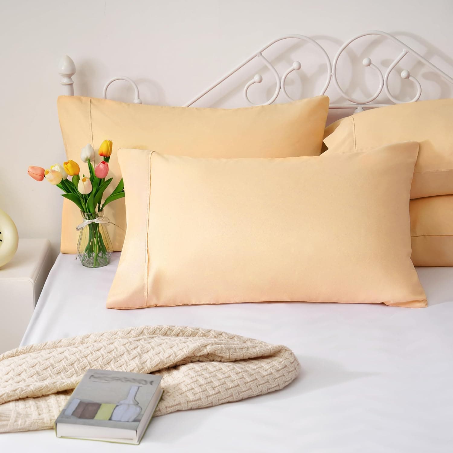 AYASW Pillowcases Standard Size Set of 2 Pieces Envelope Closure 1800 Double Brushed Microfiber Soft and Cozy Pillow Case Yellow 20x26 inches Wrinkle Fade Resistant Breathable Holiday Décor 2