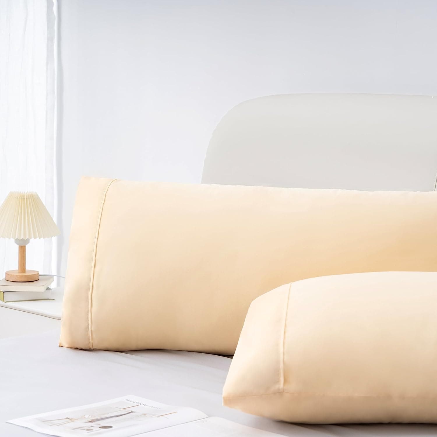 AYASW Pillowcases Standard Size Set of 2 Pieces Envelope Closure 1800 Double Brushed Microfiber Soft and Cozy Pillow Case Yellow 20x26 inches Wrinkle Fade Resistant Breathable Holiday Décor 4