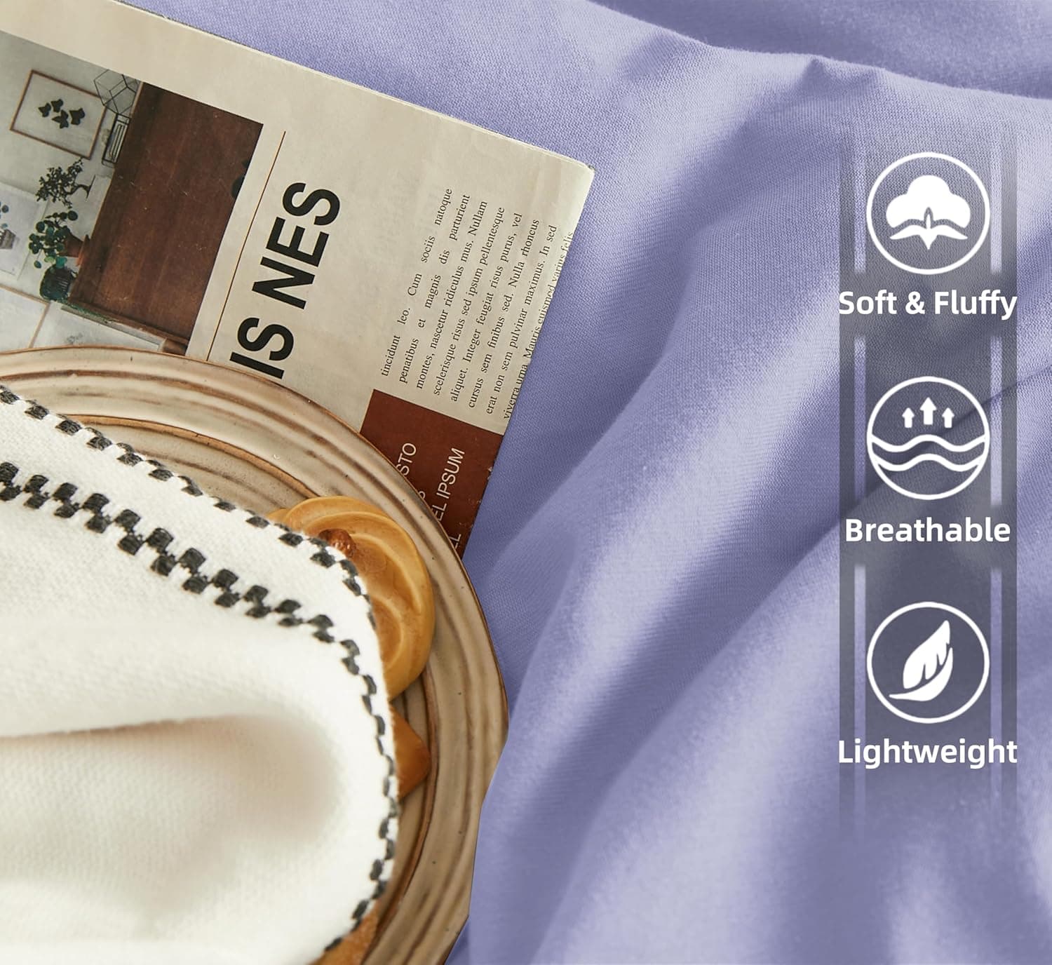 Parure de lit en microfibre brossée avec 1 housse de couette de 135 x 200 cm et 1 taie d'oreiller de 80 x 80 cm avec fermeture éclair, violet 3