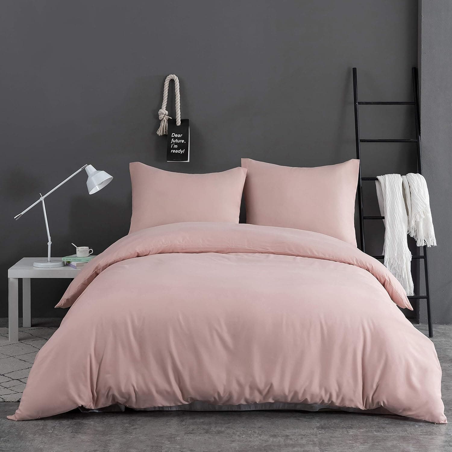 Parure de lit d'hiver en microfibre brossée - 1 housse de couette 200 x 200 cm et 2 taies d'oreiller 40 x 80 cm avec fermeture éclair - Rose