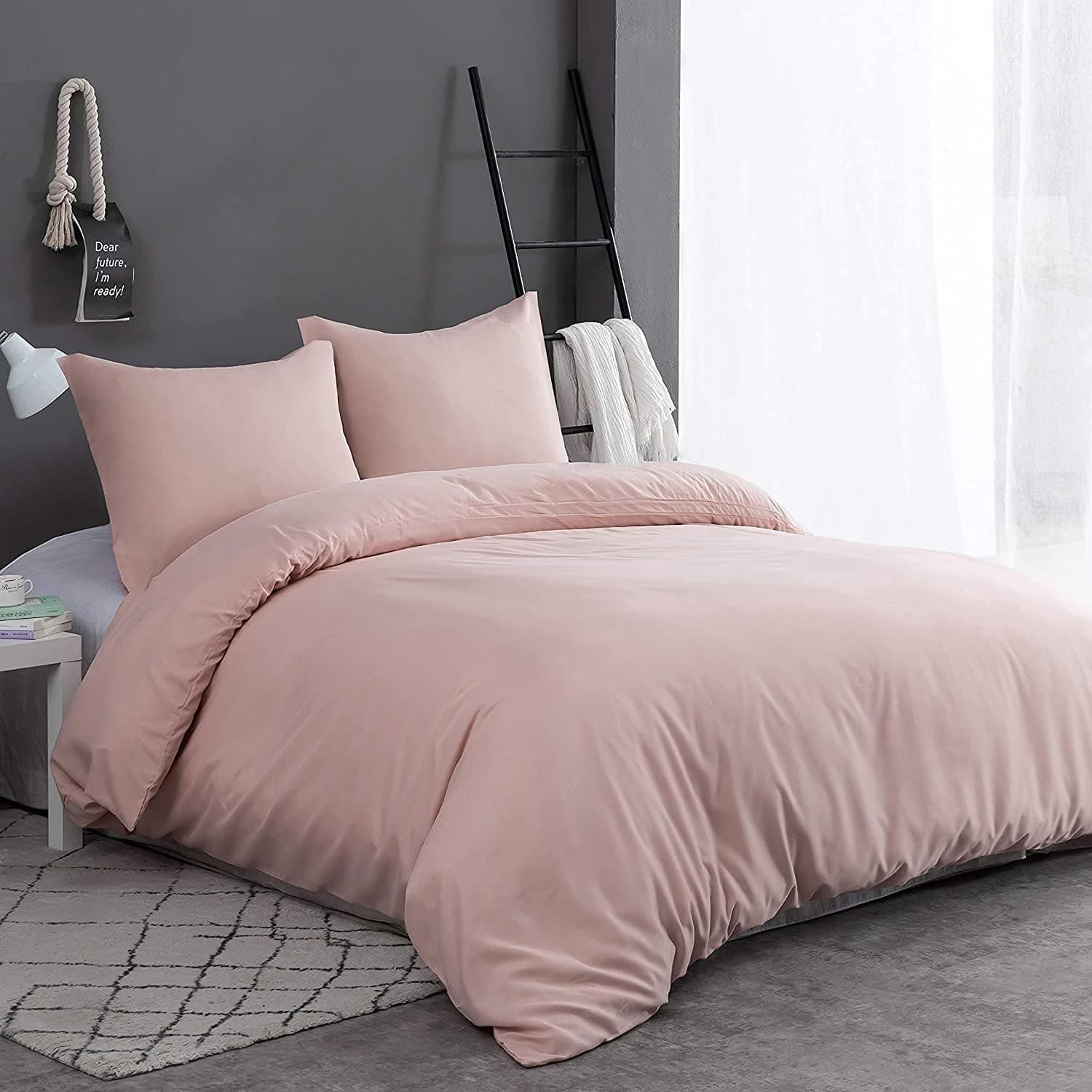 Parure de lit d'hiver en microfibre brossée - 1 housse de couette 200 x 200 cm et 2 taies d'oreiller 40 x 80 cm avec fermeture éclair - Rose 2