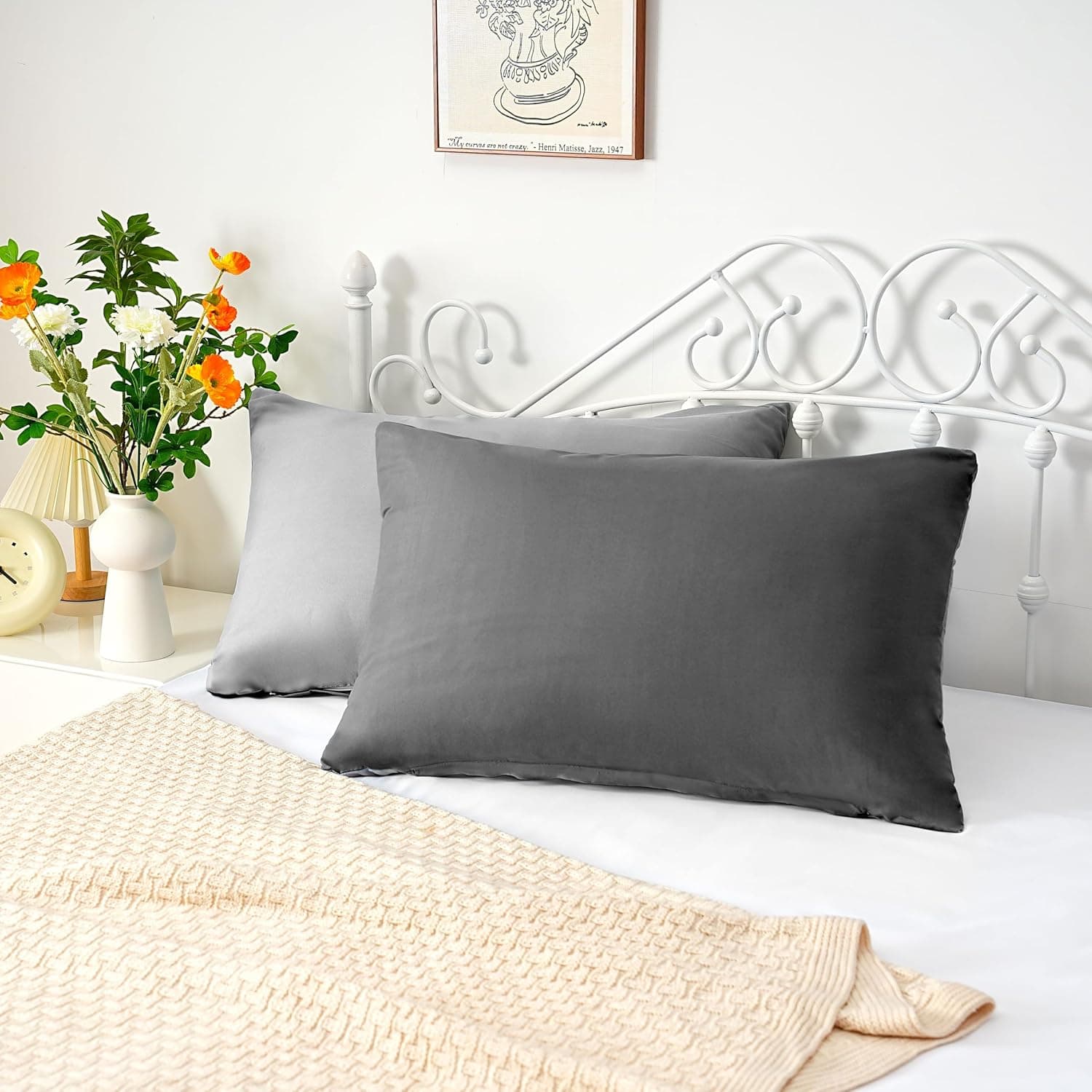 Lot de 2 taies d'oreiller à fermeture éclair en microfibre brossée pour chambre à coucher (50 x 75 cm) - Gris foncé et gris clair