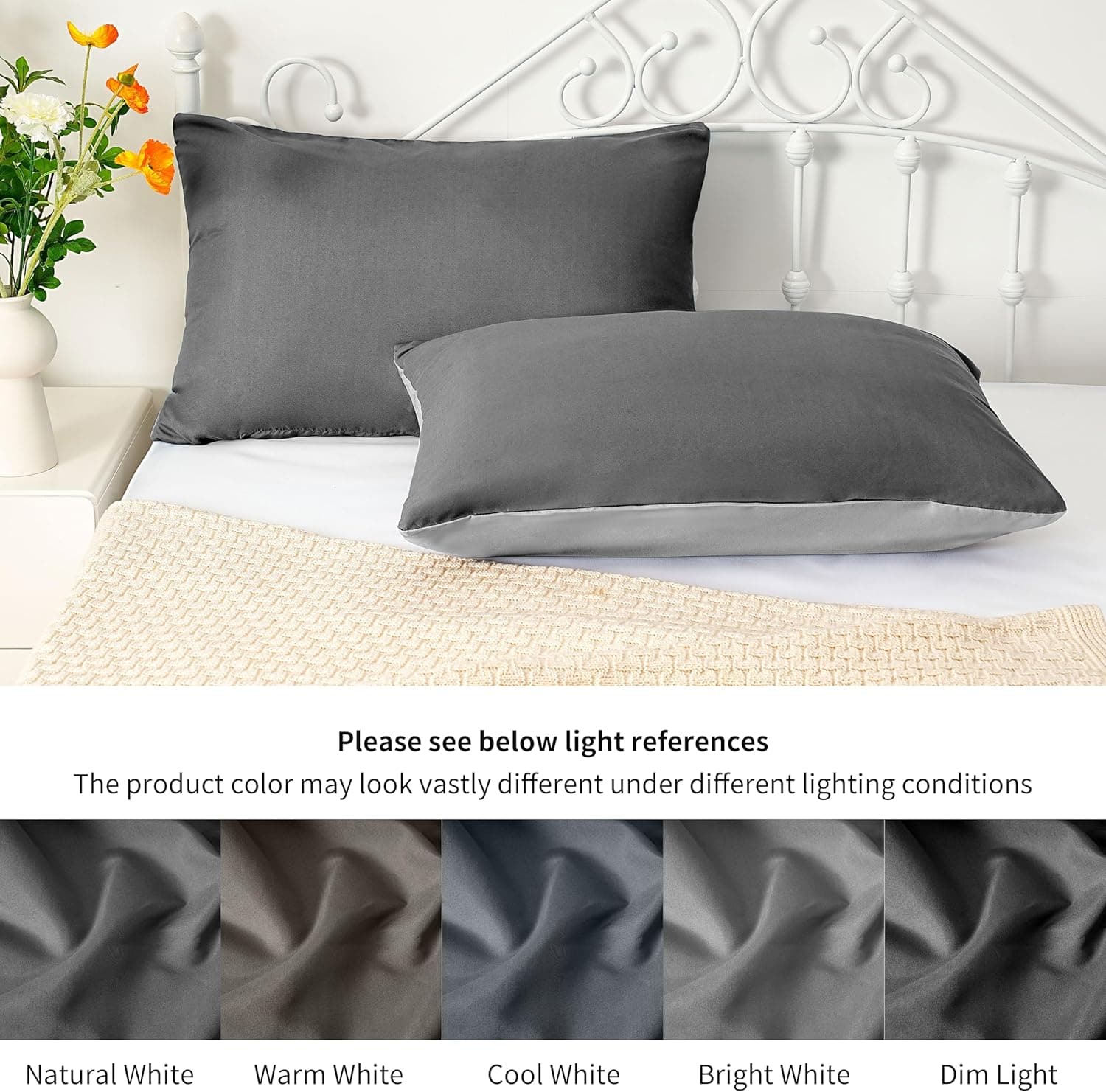 Lot de 2 taies d'oreiller à fermeture éclair en microfibre brossée pour chambre à coucher (50 x 75 cm) - Gris foncé et gris clair 6