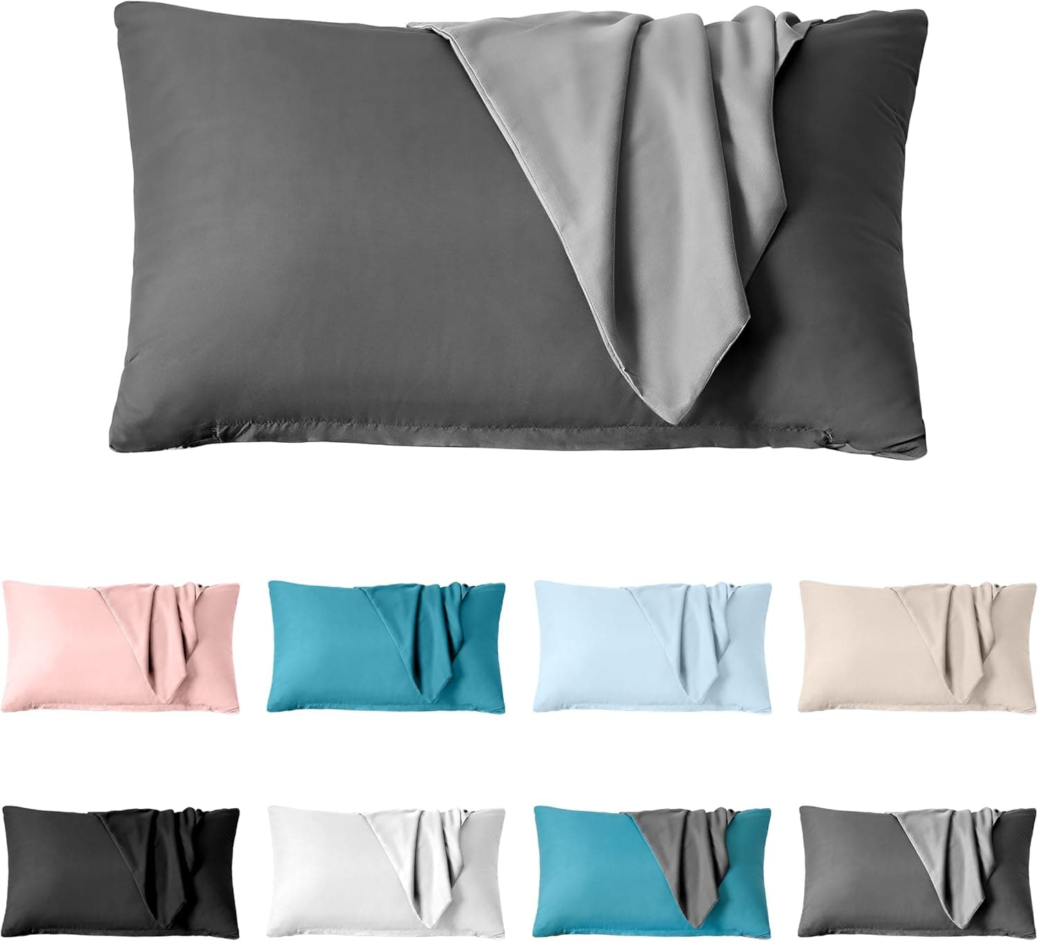 Lot de 2 taies d'oreiller à fermeture éclair en microfibre brossée pour chambre à coucher (50 x 75 cm) - Gris foncé et gris clair 7