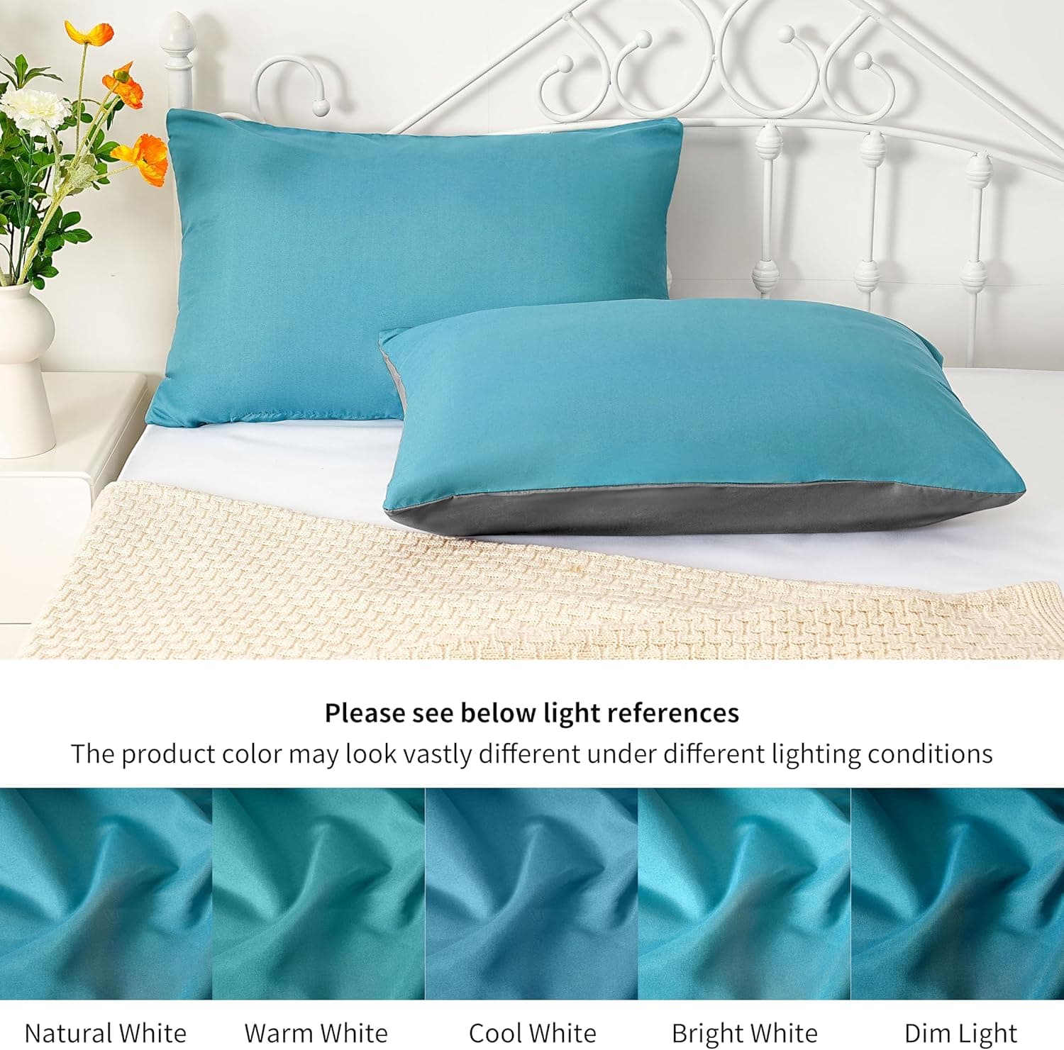Lot de 2 taies d'oreiller à fermeture éclair en microfibre brossée pour chambre à coucher (50 x 75 cm) - Gris et bleu sarcelle 6