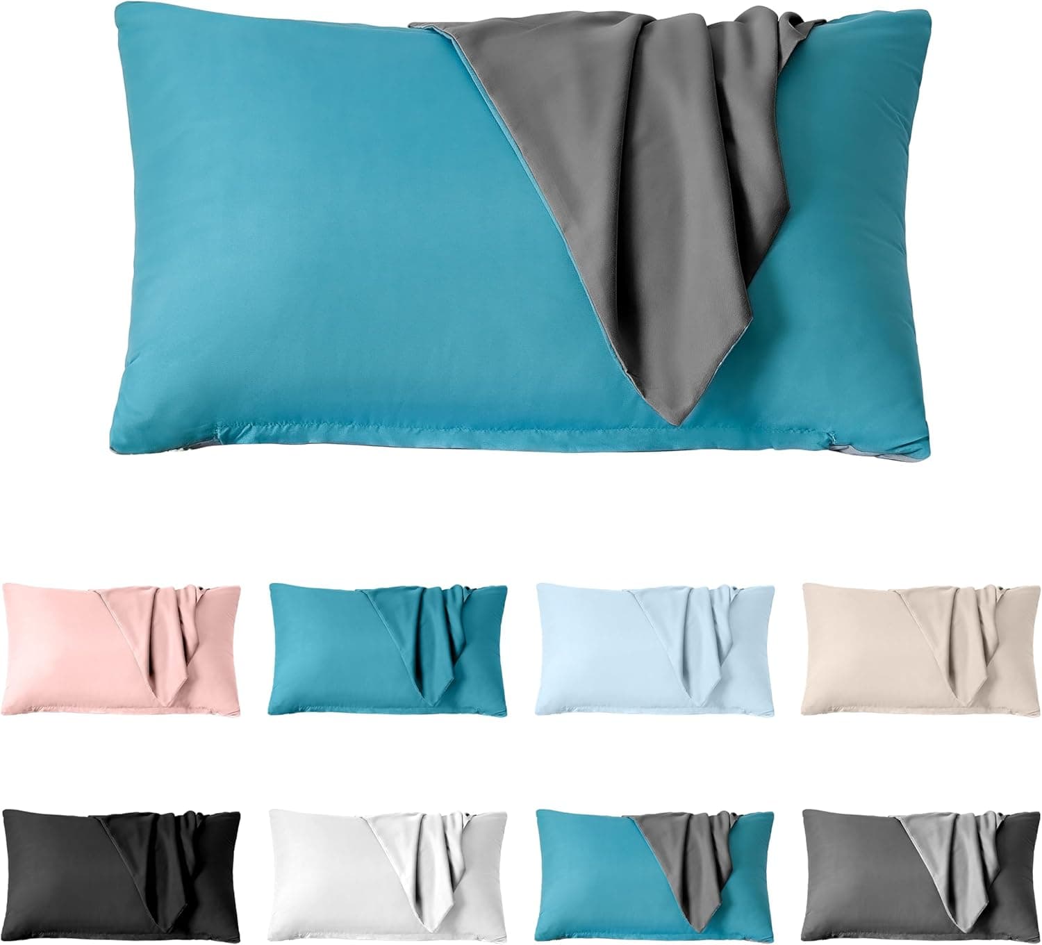Lot de 2 taies d'oreiller à fermeture éclair en microfibre brossée pour chambre à coucher (50 x 75 cm) - Gris et bleu sarcelle 7