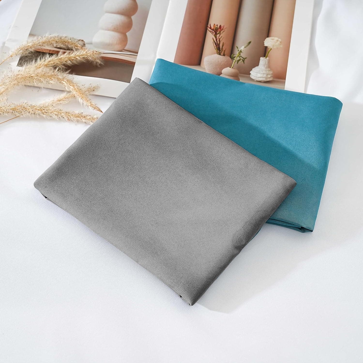 Lot de 2 taies d'oreiller à fermeture éclair en microfibre brossée pour chambre à coucher (50 x 75 cm) - Gris et bleu sarcelle 8