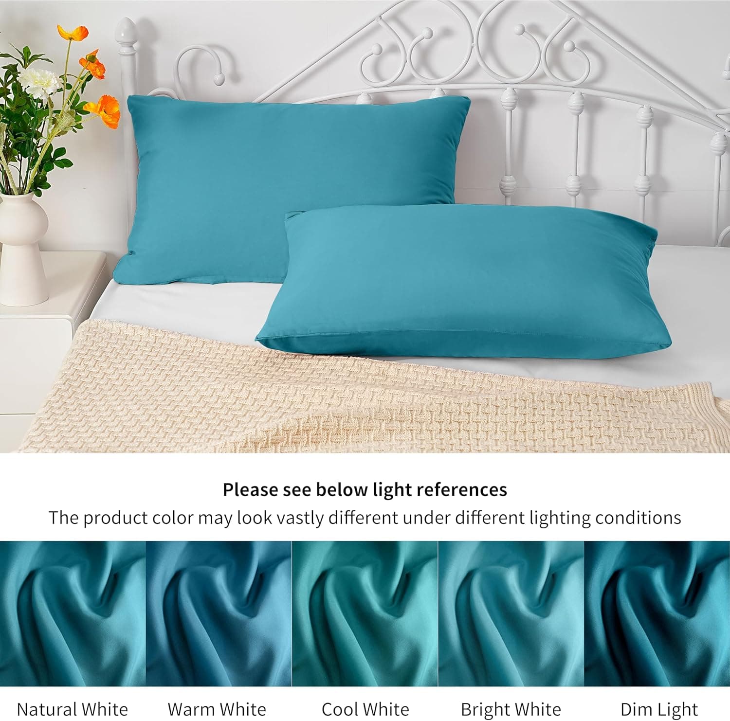 Lot de 2 taies d'oreiller à fermeture éclair en microfibre brossée pour chambre à coucher (50 x 75) cm Bleu sarcelle 6