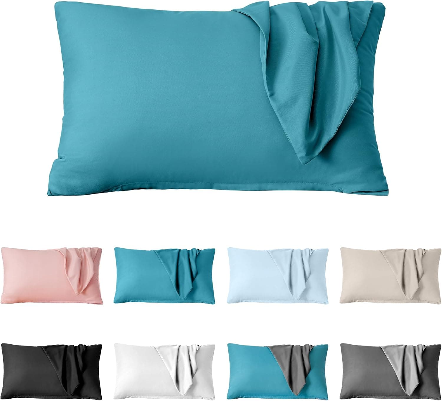 Lot de 2 taies d'oreiller à fermeture éclair en microfibre brossée pour chambre à coucher (50 x 75) cm Bleu sarcelle 7