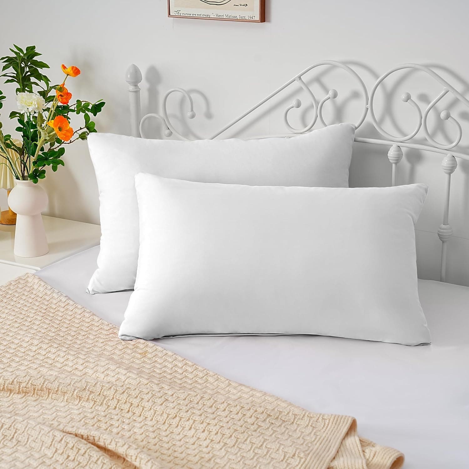 Lot de 2 taies d'oreiller à fermeture éclair en microfibre brossée pour chambre à coucher (50 x 75 cm) Blanc