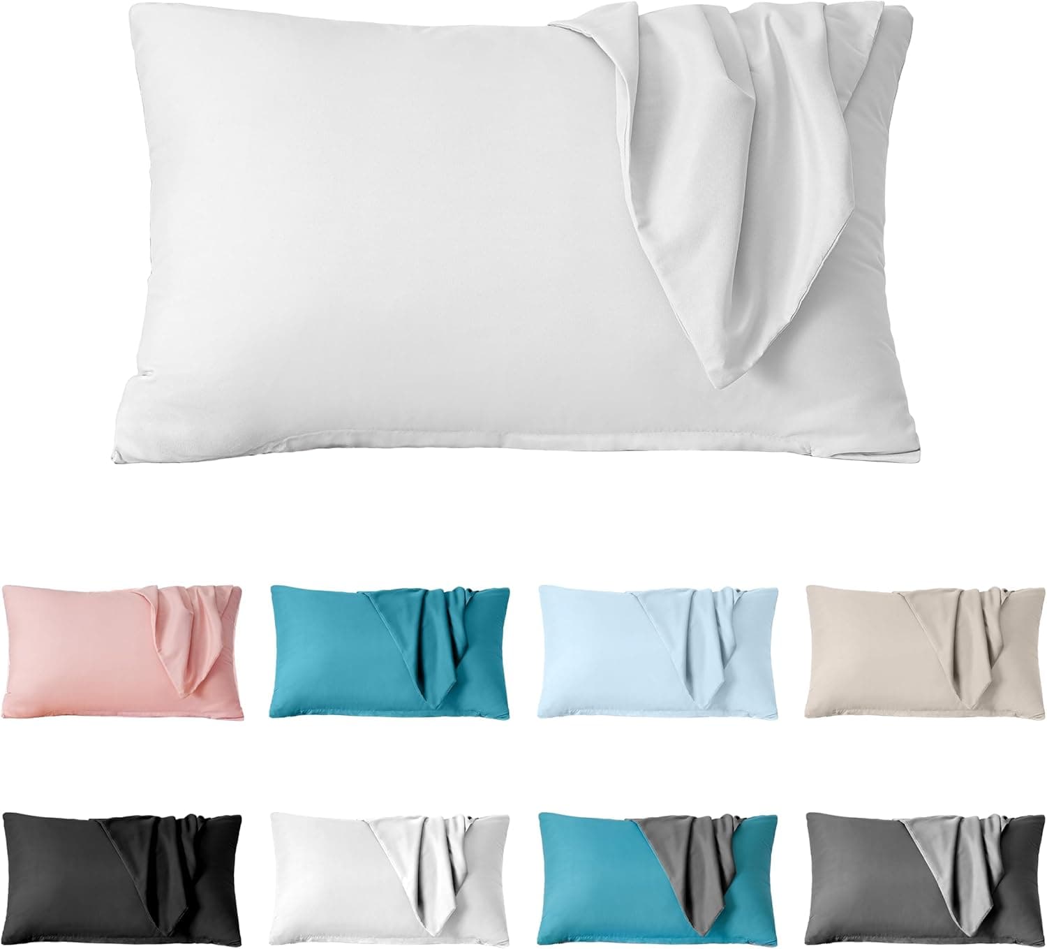 Lot de 2 taies d'oreiller à fermeture éclair en microfibre brossée pour chambre à coucher (50 x 75 cm) Blanc 7