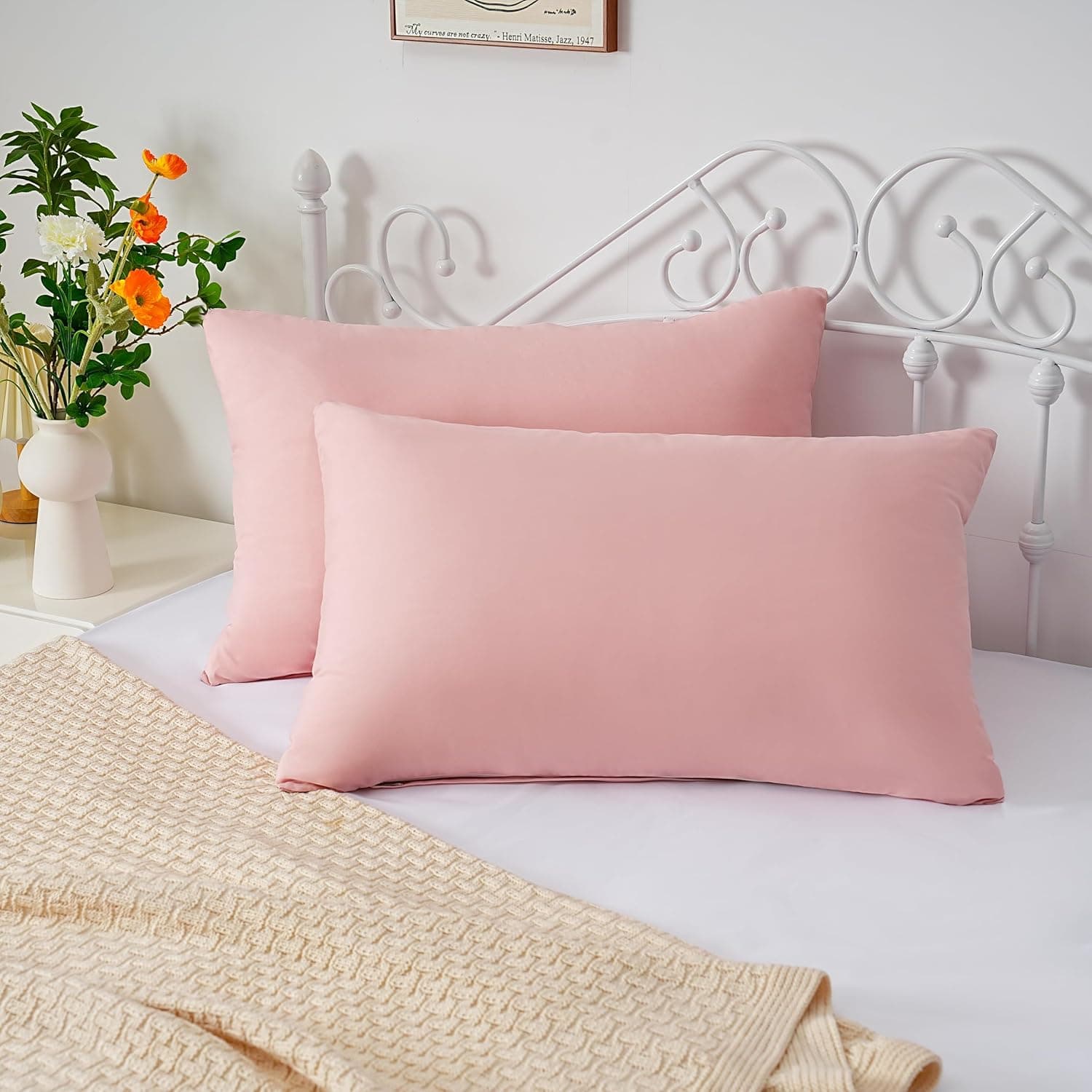 Lot de 2 taies d'oreiller à fermeture éclair en microfibre brossée pour chambre à coucher (50 x 75) cm, rose