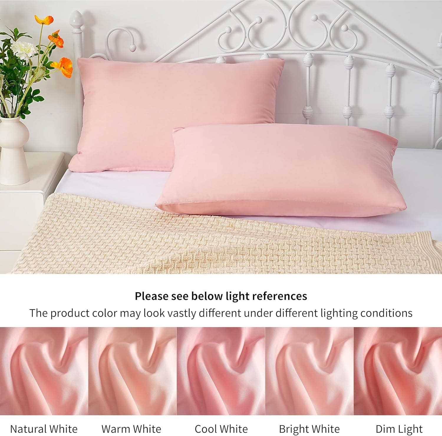 Lot de 2 taies d'oreiller à fermeture éclair en microfibre brossée pour chambre à coucher (50 x 75) cm, rose 6