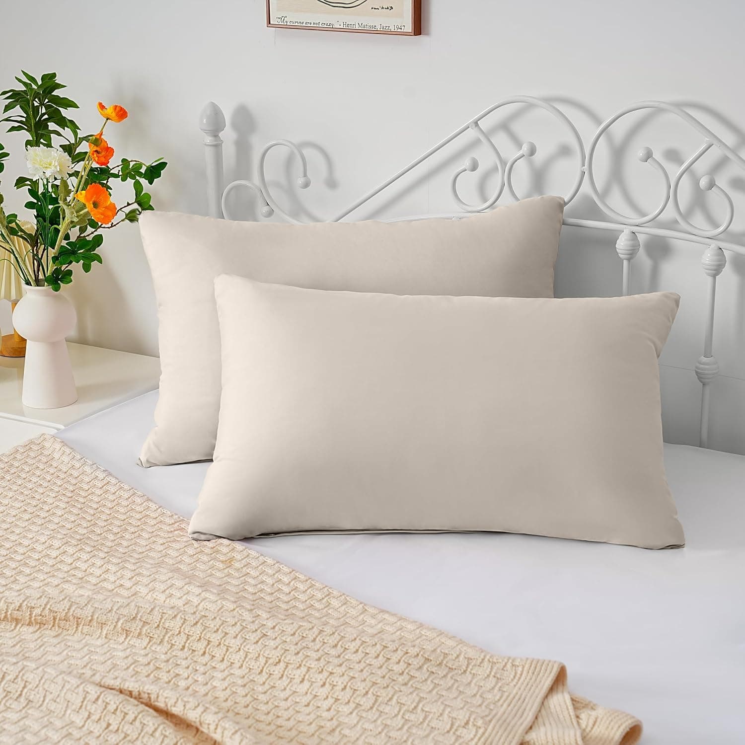 Lot de 2 taies d'oreiller à fermeture éclair en microfibre brossée pour chambre à coucher (50 x 75) cm Beige