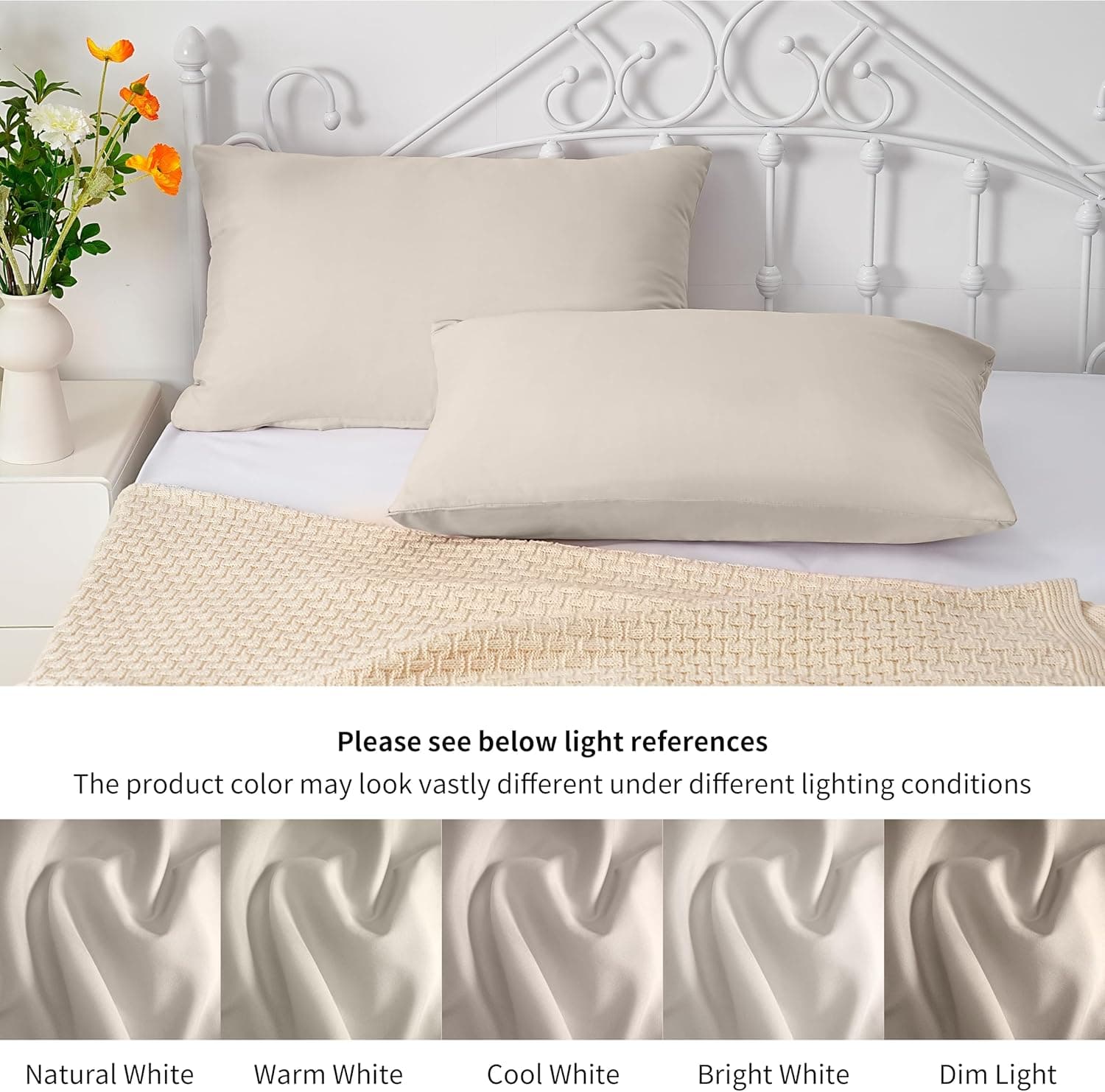 Lot de 2 taies d'oreiller à fermeture éclair en microfibre brossée pour chambre à coucher (50 x 75) cm Beige 6