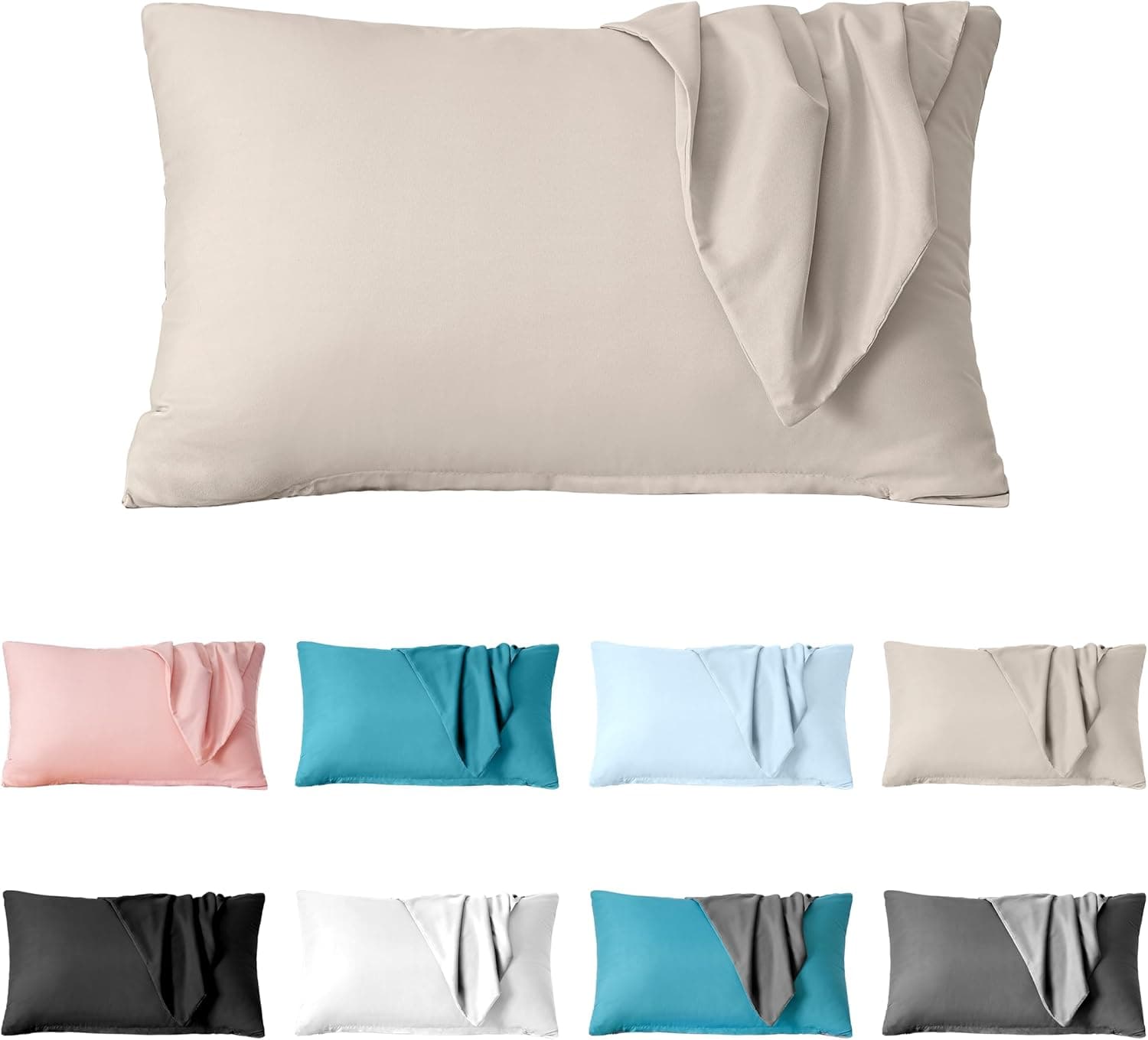 Lot de 2 taies d'oreiller à fermeture éclair en microfibre brossée pour chambre à coucher (50 x 75) cm Beige 7