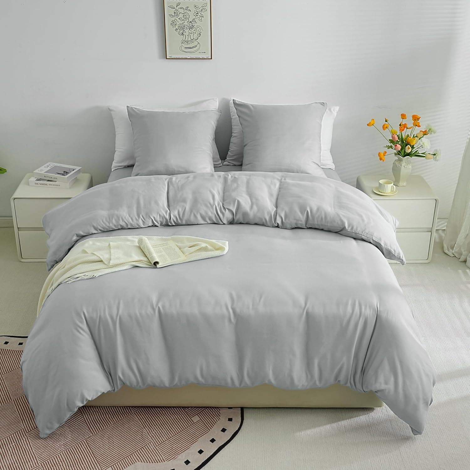 Sets de Housses de Couettes Légère 200x200 cm Fermeture Éclair 3 Pièces Microfibre 80 Fils/cm² + 2 Taies d'oreiller 65x65 cm Parure de Lit Adulte 2 Personne Ensemble Literie Douce