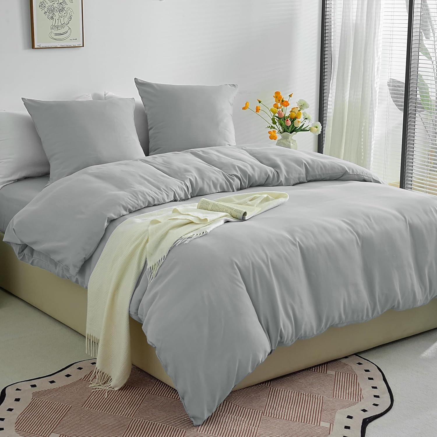 Sets de Housses de Couettes Légère 200x200 cm Fermeture Éclair 3 Pièces Microfibre 80 Fils/cm² + 2 Taies d'oreiller 65x65 cm Parure de Lit Adulte 2 Personne Ensemble Literie Douce 2