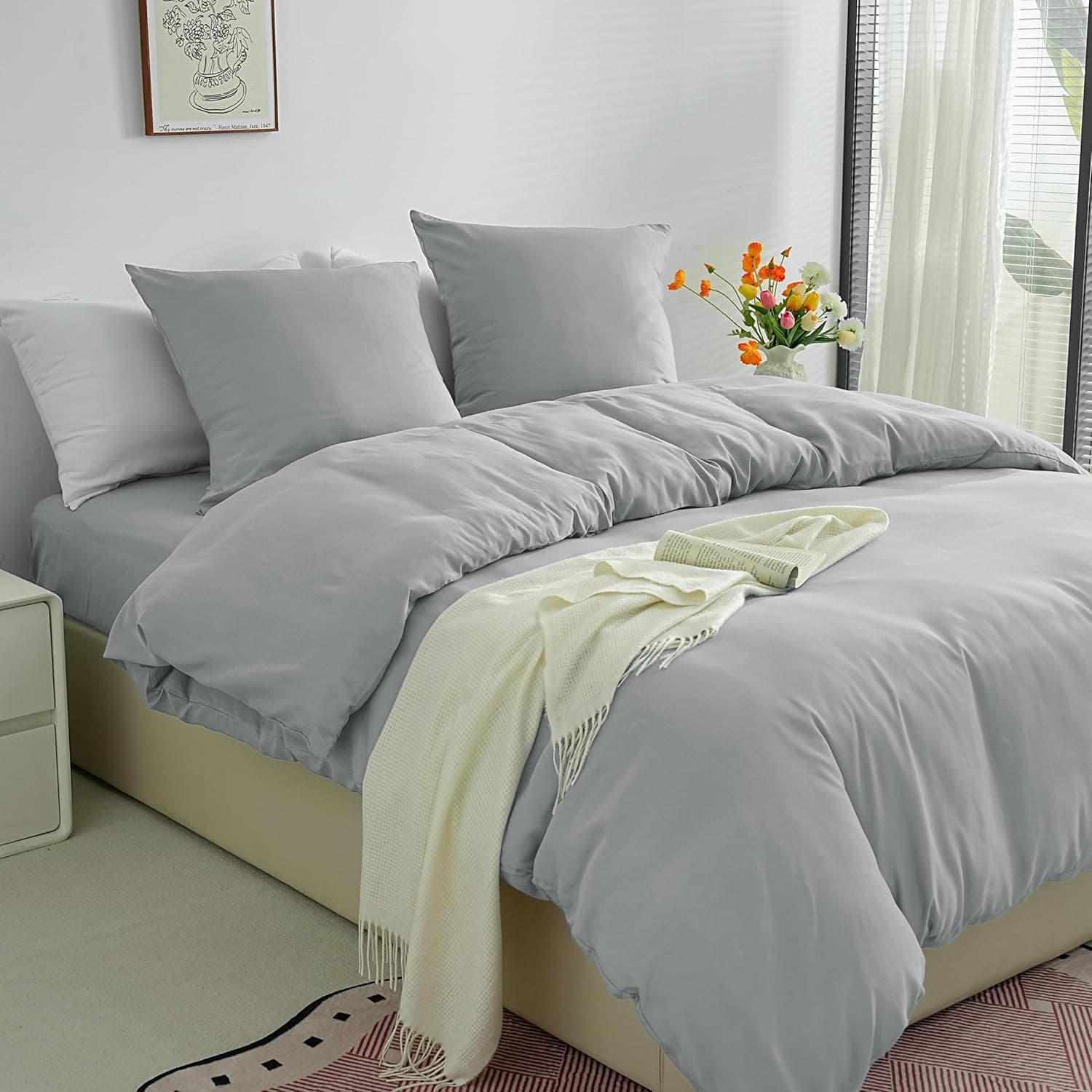 Sets de Housses de Couettes Légère 200x200 cm Fermeture Éclair 3 Pièces Microfibre 80 Fils/cm² + 2 Taies d'oreiller 65x65 cm Parure de Lit Adulte 2 Personne Ensemble Literie Douce 3
