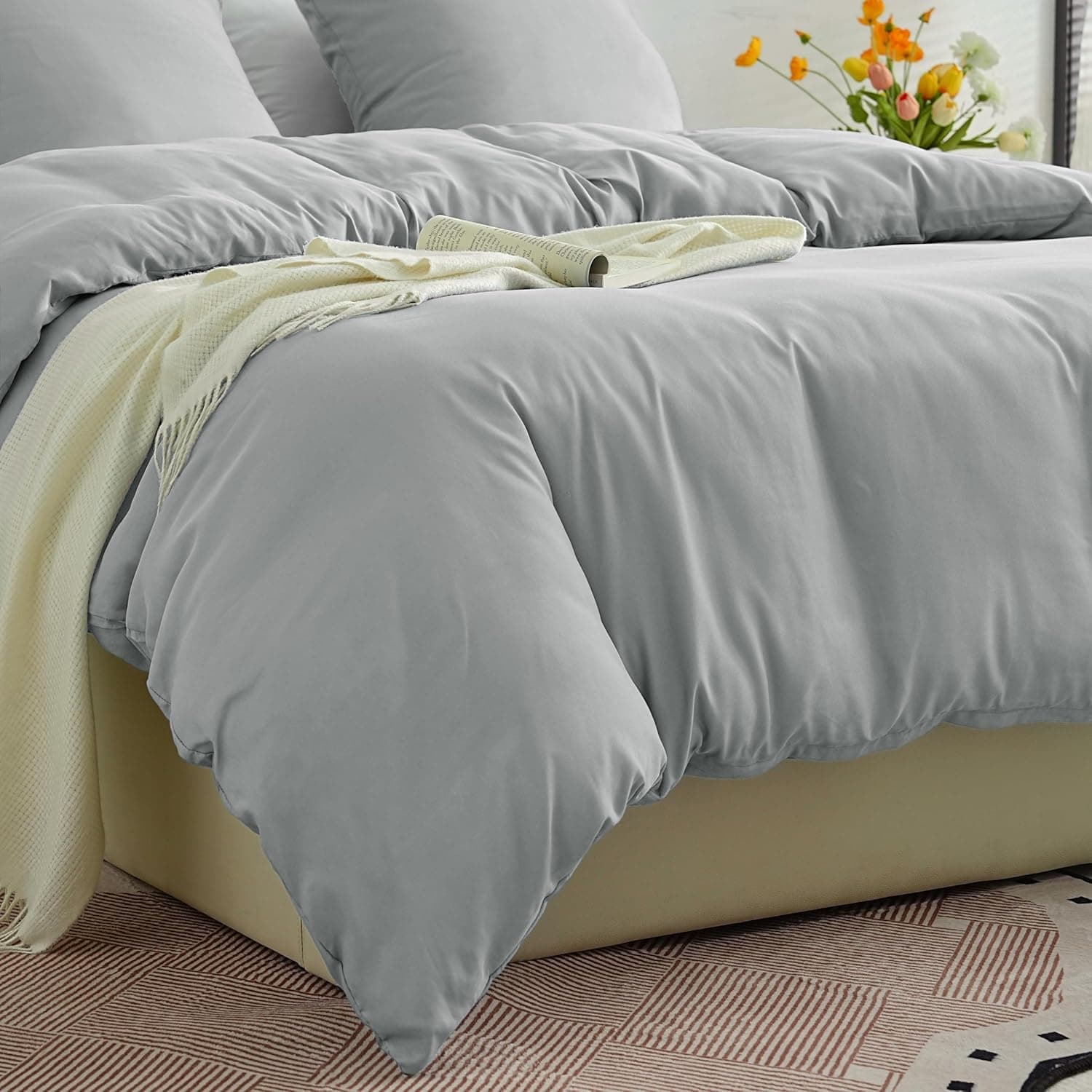 Sets de Housses de Couettes Légère 200x200 cm Fermeture Éclair 3 Pièces Microfibre 80 Fils/cm² + 2 Taies d'oreiller 65x65 cm Parure de Lit Adulte 2 Personne Ensemble Literie Douce 5