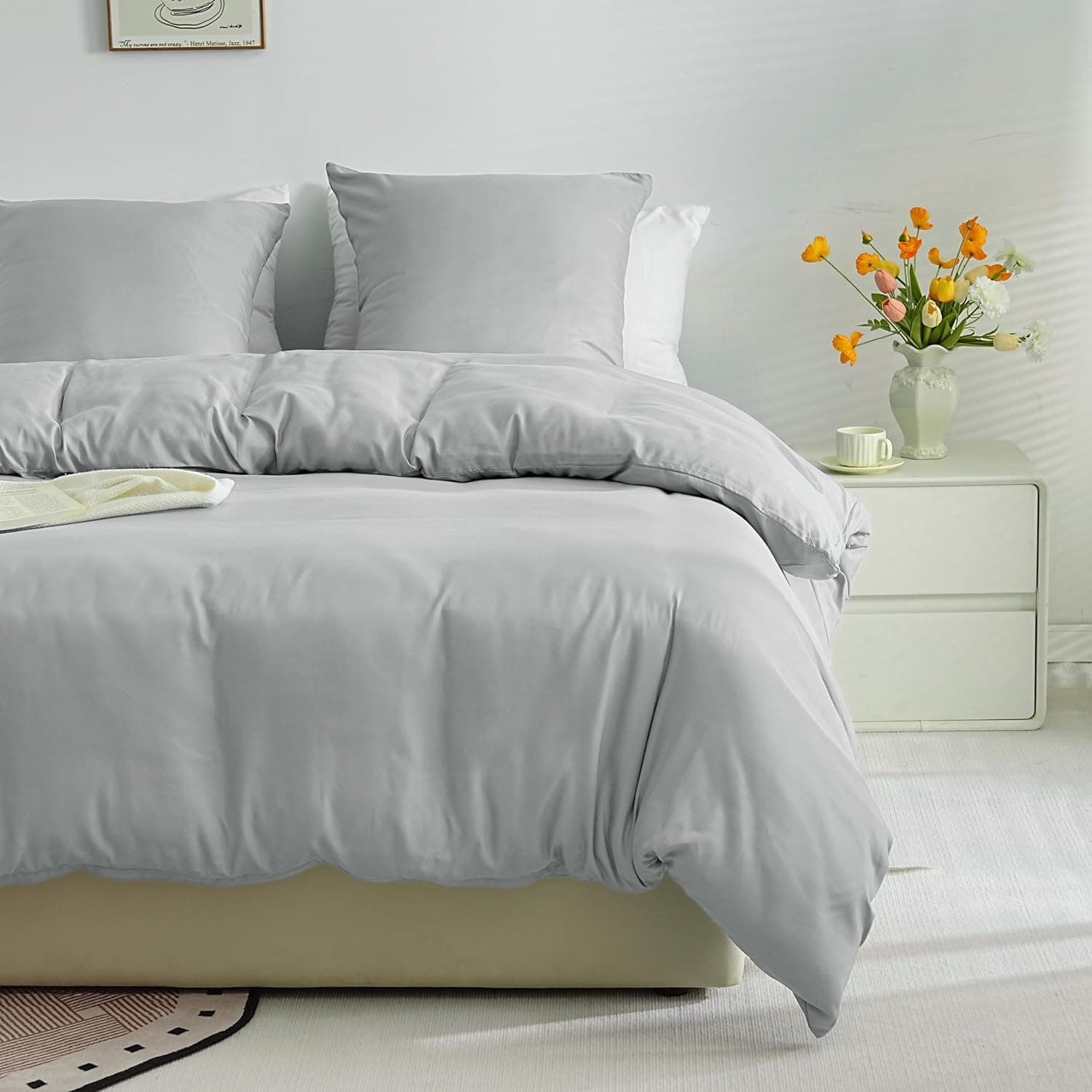 Sets de Housses de Couettes Légère 200x200 cm Fermeture Éclair 3 Pièces Microfibre 80 Fils/cm² + 2 Taies d'oreiller 65x65 cm Parure de Lit Adulte 2 Personne Ensemble Literie Douce 7