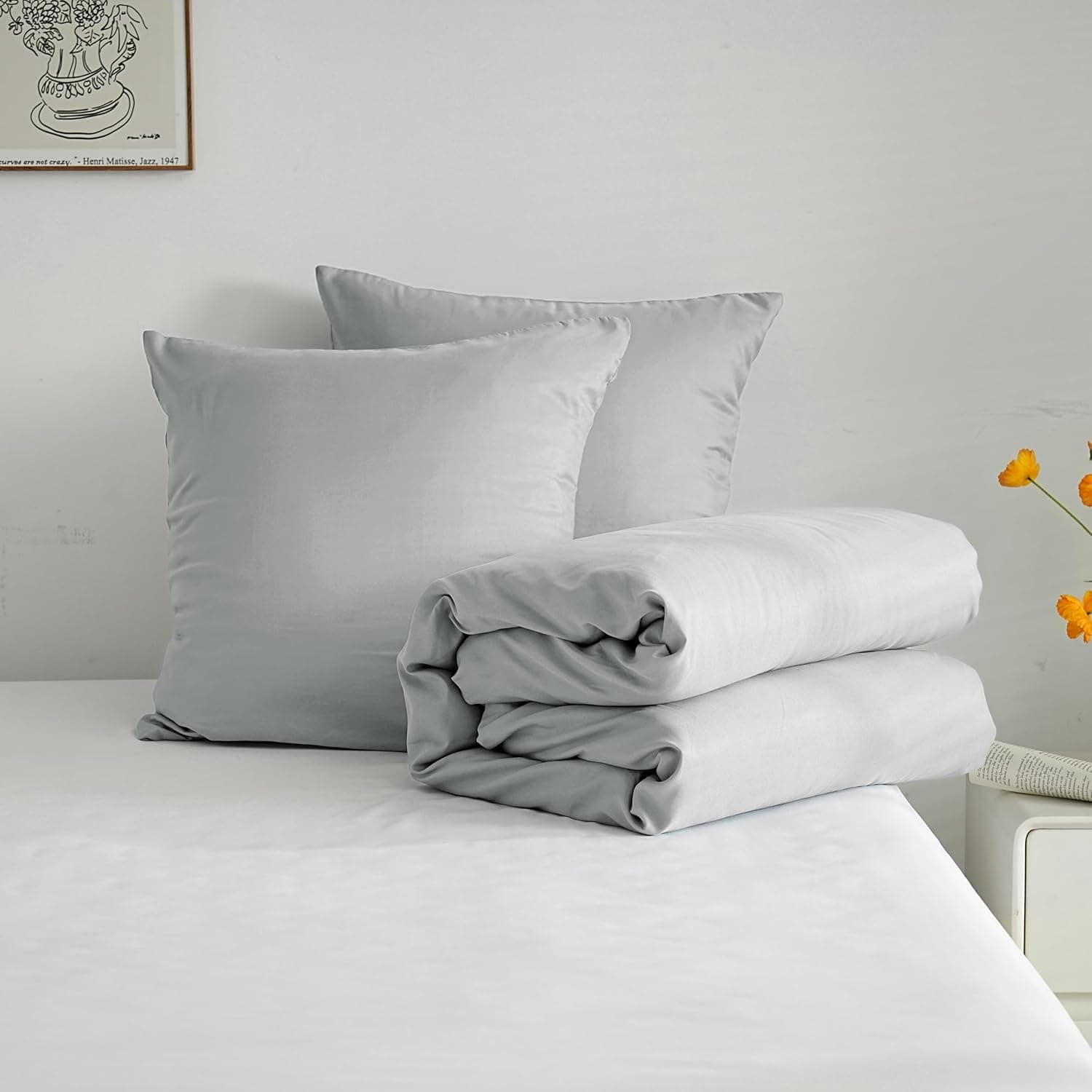 Sets de Housses de Couettes Légère 200x200 cm Fermeture Éclair 3 Pièces Microfibre 80 Fils/cm² + 2 Taies d'oreiller 65x65 cm Parure de Lit Adulte 2 Personne Ensemble Literie Douce 8