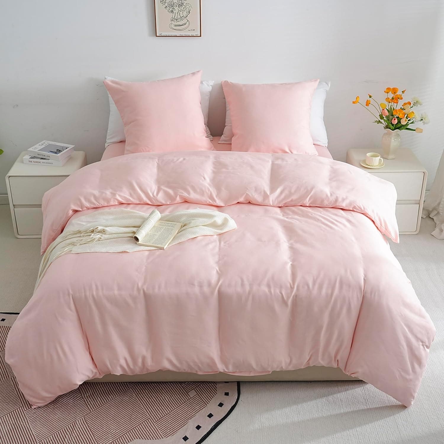 Sets de Housses de Couettes Légère 200x200 cm Fermeture Éclair 3 Pièces Microfibre 80 Fils/cm² + 2 Taies d'oreiller 65x65 cm Parure de Lit Adulte 2 Personne Ensemble Literie Douce