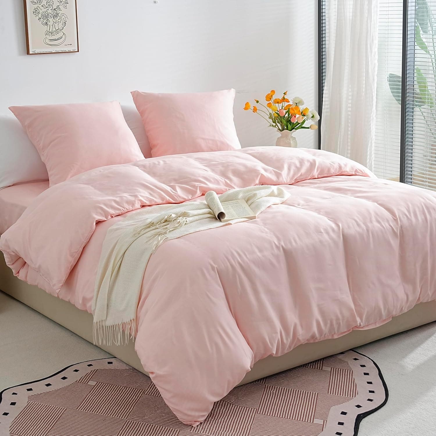 Sets de Housses de Couettes Légère 200x200 cm Fermeture Éclair 3 Pièces Microfibre 80 Fils/cm² + 2 Taies d'oreiller 65x65 cm Parure de Lit Adulte 2 Personne Ensemble Literie Douce 2