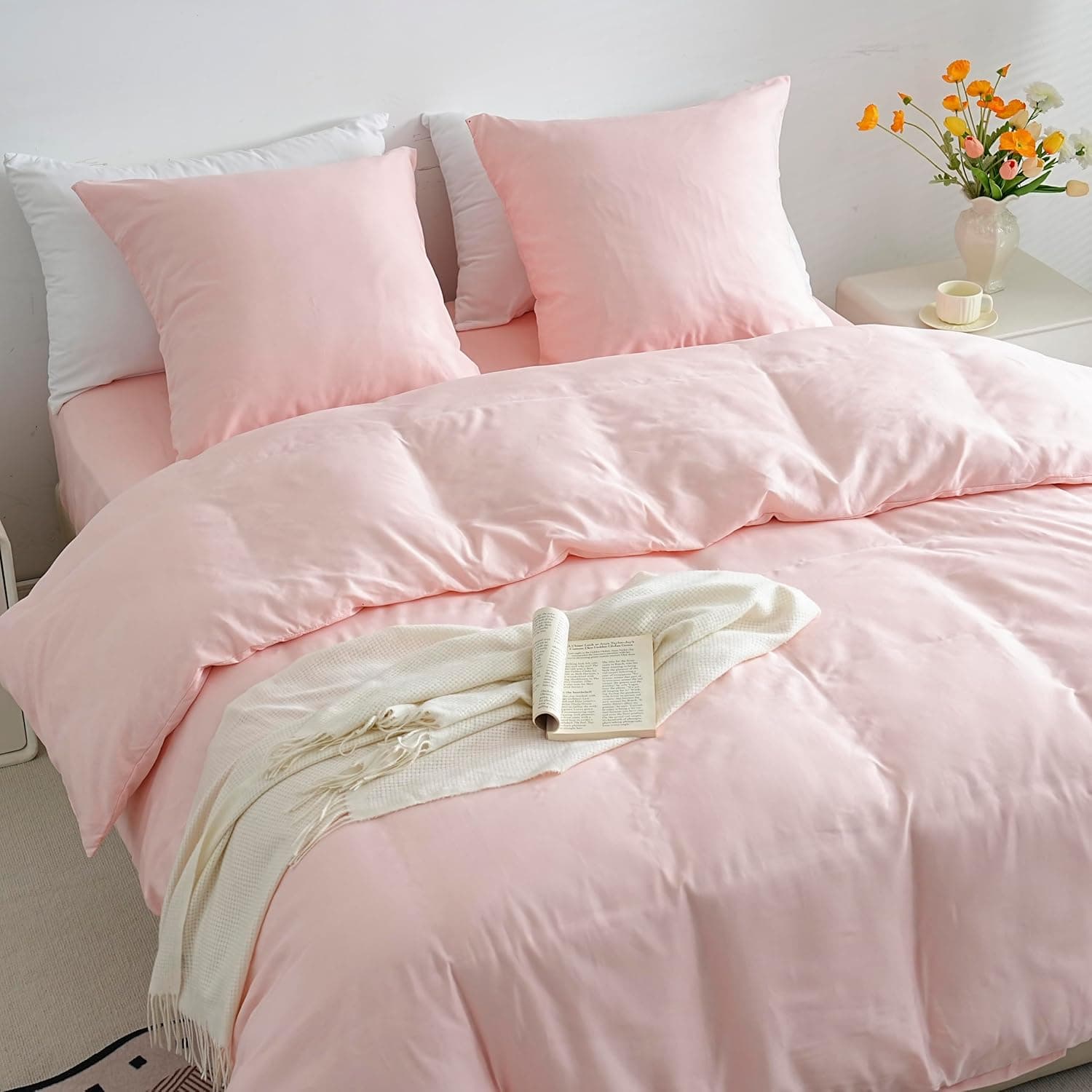 Sets de Housses de Couettes Légère 200x200 cm Fermeture Éclair 3 Pièces Microfibre 80 Fils/cm² + 2 Taies d'oreiller 65x65 cm Parure de Lit Adulte 2 Personne Ensemble Literie Douce 3