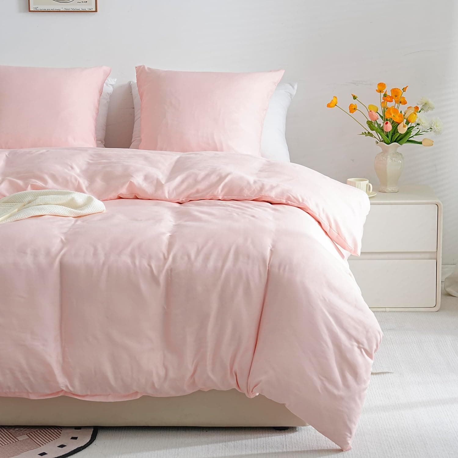 Sets de Housses de Couettes Légère 200x200 cm Fermeture Éclair 3 Pièces Microfibre 80 Fils/cm² + 2 Taies d'oreiller 65x65 cm Parure de Lit Adulte 2 Personne Ensemble Literie Douce 4