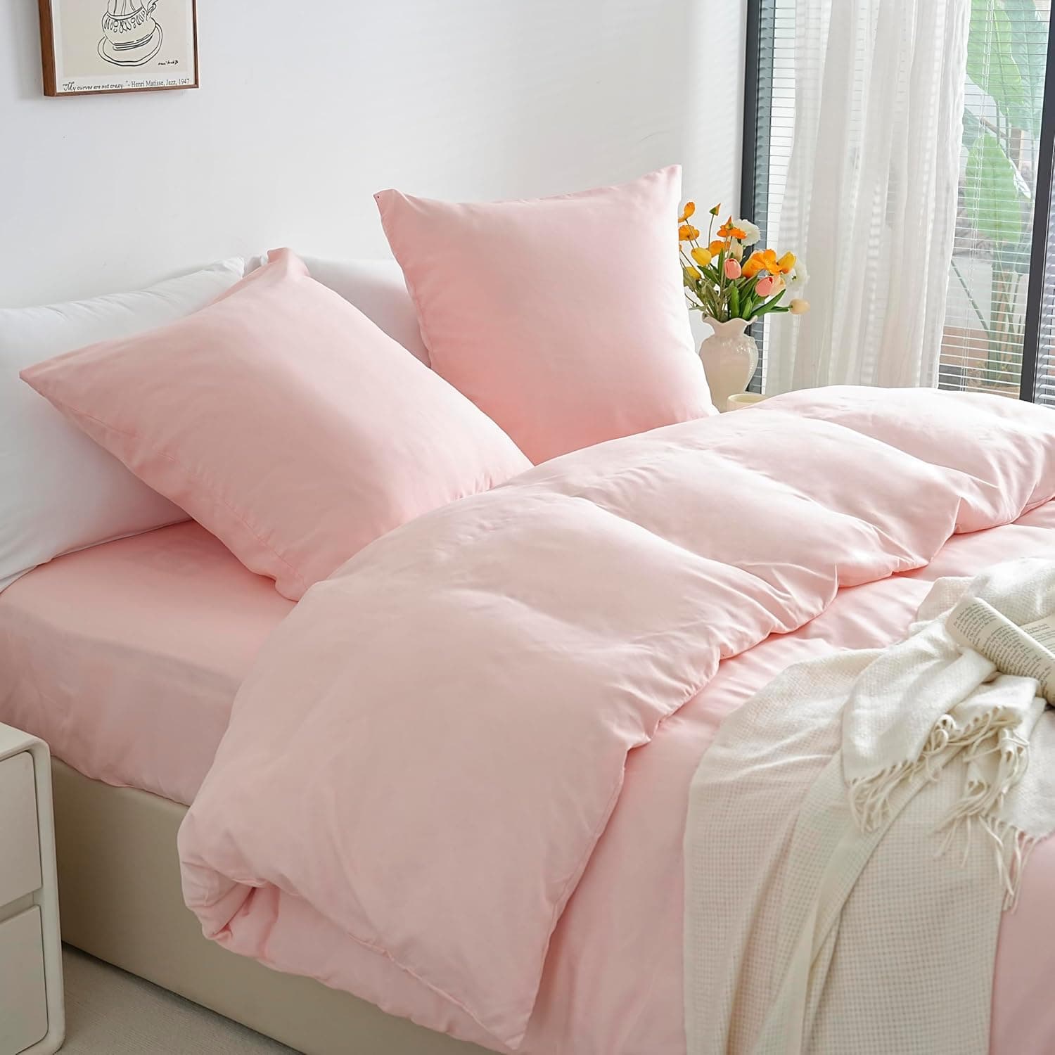 Sets de Housses de Couettes Légère 200x200 cm Fermeture Éclair 3 Pièces Microfibre 80 Fils/cm² + 2 Taies d'oreiller 65x65 cm Parure de Lit Adulte 2 Personne Ensemble Literie Douce 6