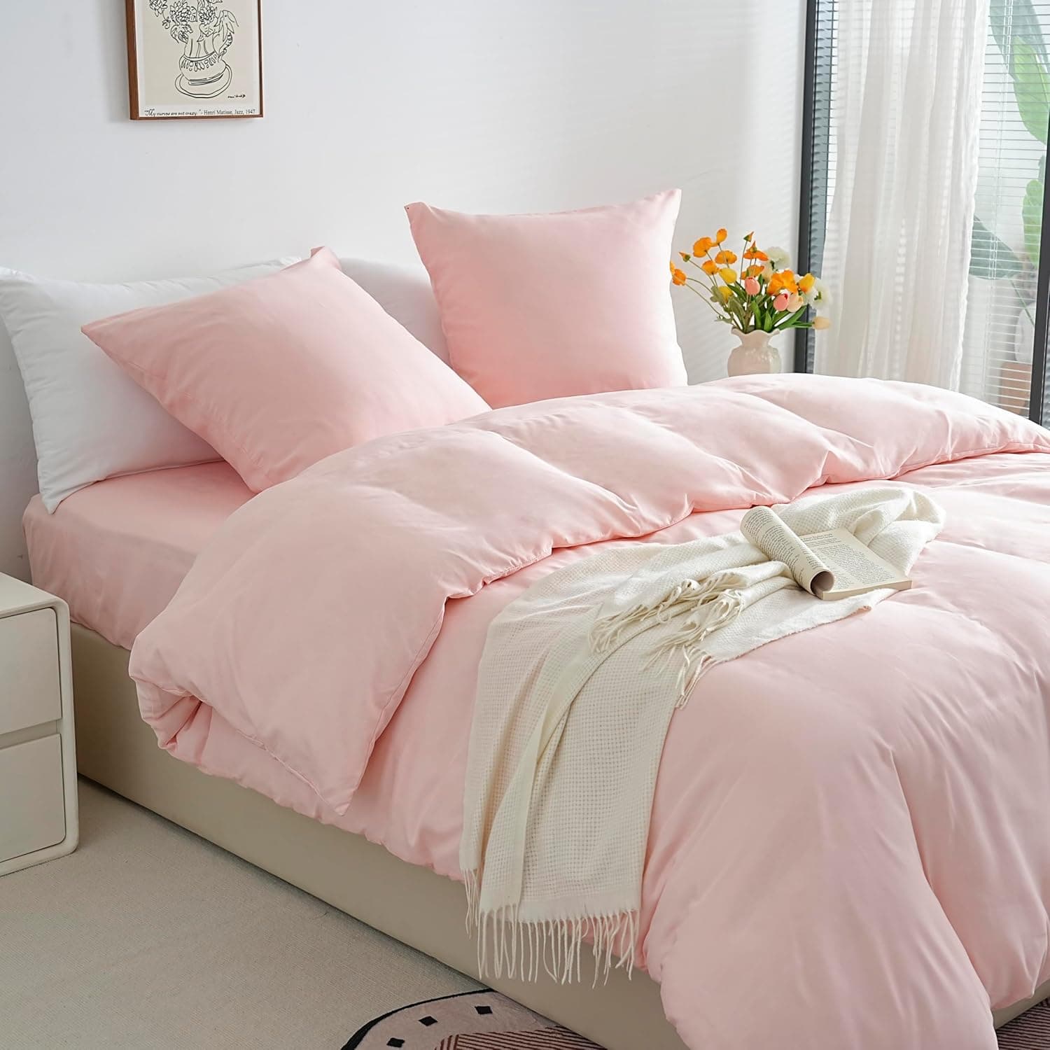 Sets de Housses de Couettes Légère 200x200 cm Fermeture Éclair 3 Pièces Microfibre 80 Fils/cm² + 2 Taies d'oreiller 65x65 cm Parure de Lit Adulte 2 Personne Ensemble Literie Douce 7