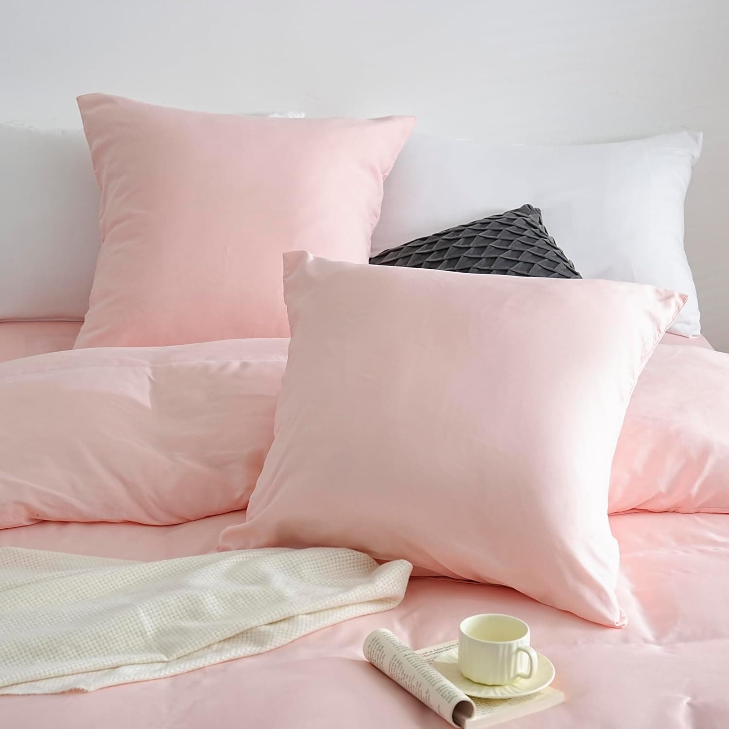 Sets de Housses de Couettes Légère 200x200 cm Fermeture Éclair 3 Pièces Microfibre 80 Fils/cm² + 2 Taies d'oreiller 65x65 cm Parure de Lit Adulte 2 Personne Ensemble Literie Douce 8