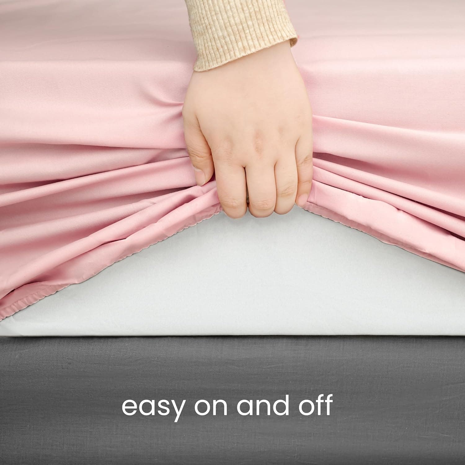 Drap-housse uniquement en matériau doux et respirant, pour toutes les saisons, pour lit double, rose clair 4