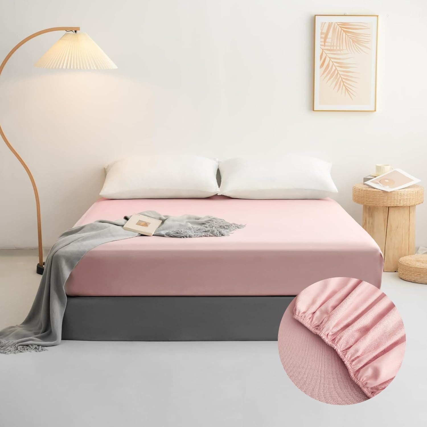 Drap-housse uniquement en matériau doux et respirant, pour toutes les saisons, pour lit double, rose clair 5