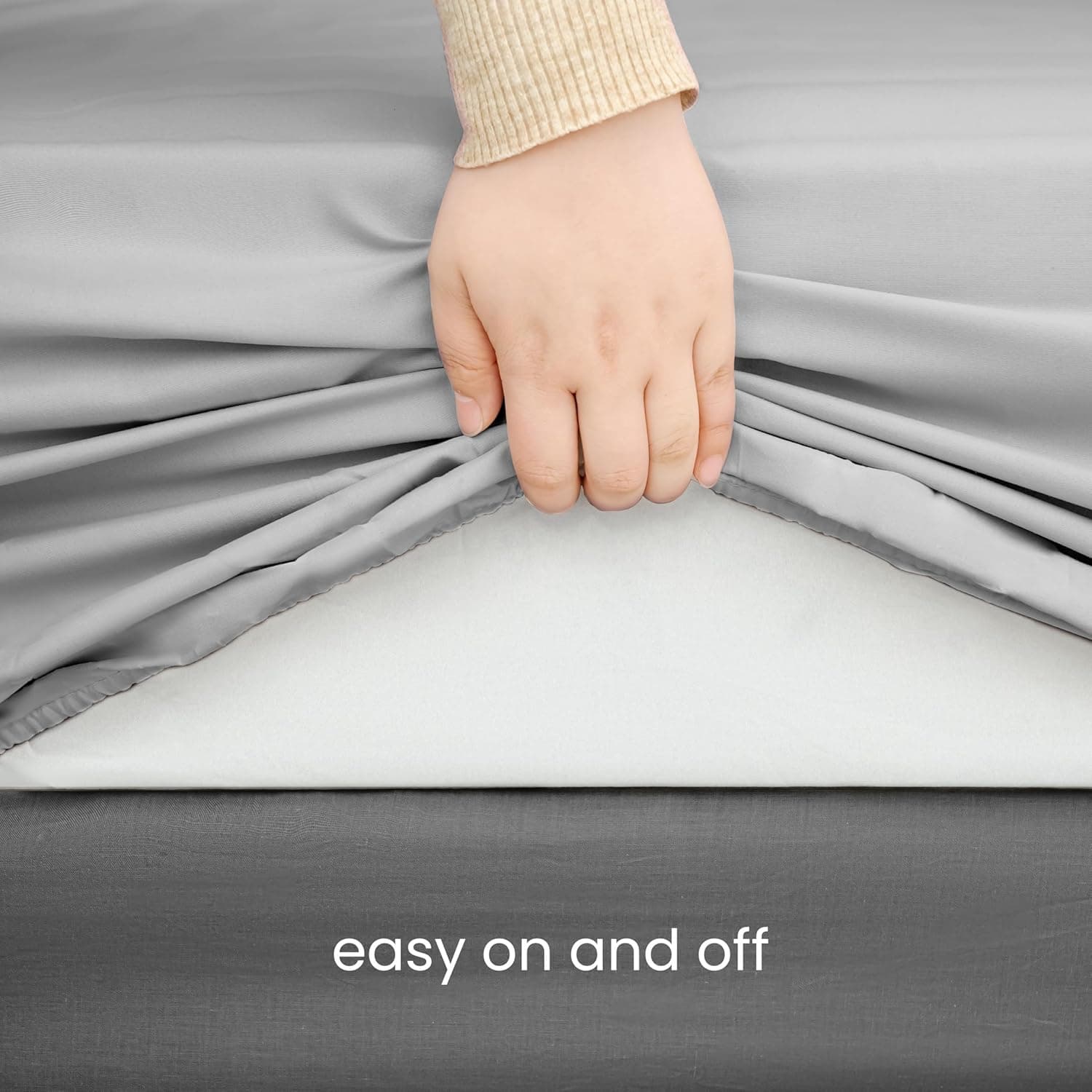 Drap-housse uniquement en matériau doux et respirant, toutes saisons pour lit double, gris clair 4