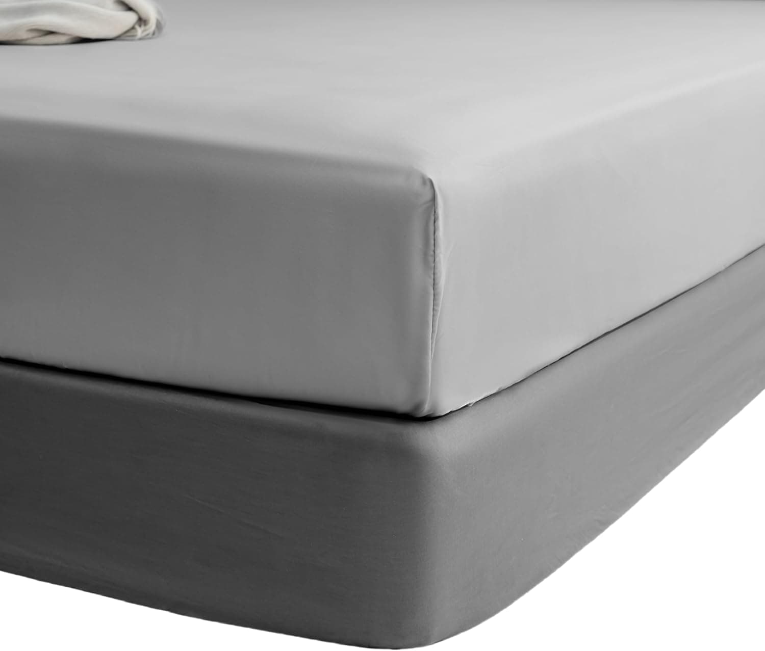 Drap-housse uniquement en matériau doux et respirant, toutes saisons, lit simple, gris clair