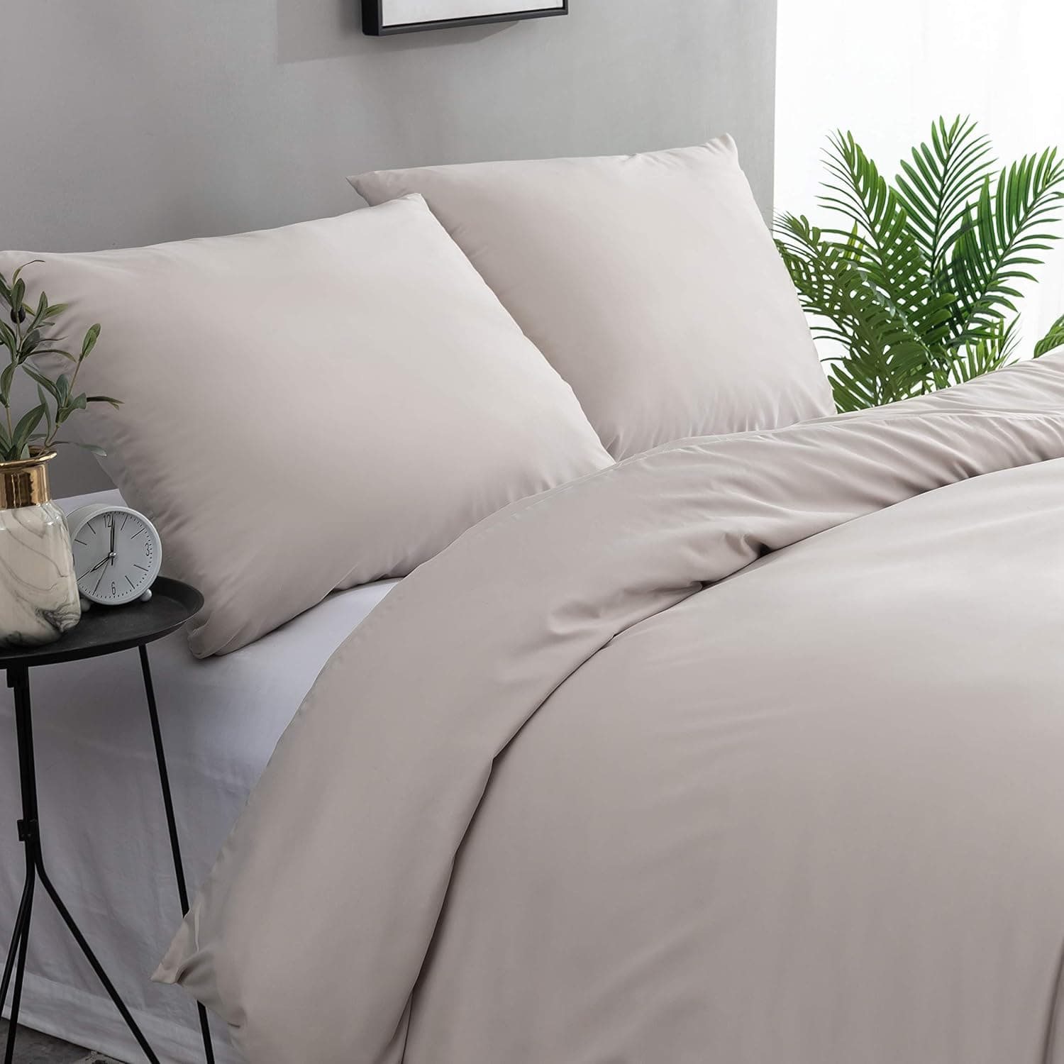 MOHAP 120 Fils/cm² Housse de Couette 200x200 cm Beige avec Taies d'Oreillers 65x65x2cm Parure de Lit 2 Personnes avec Fermeture Eclaire 4