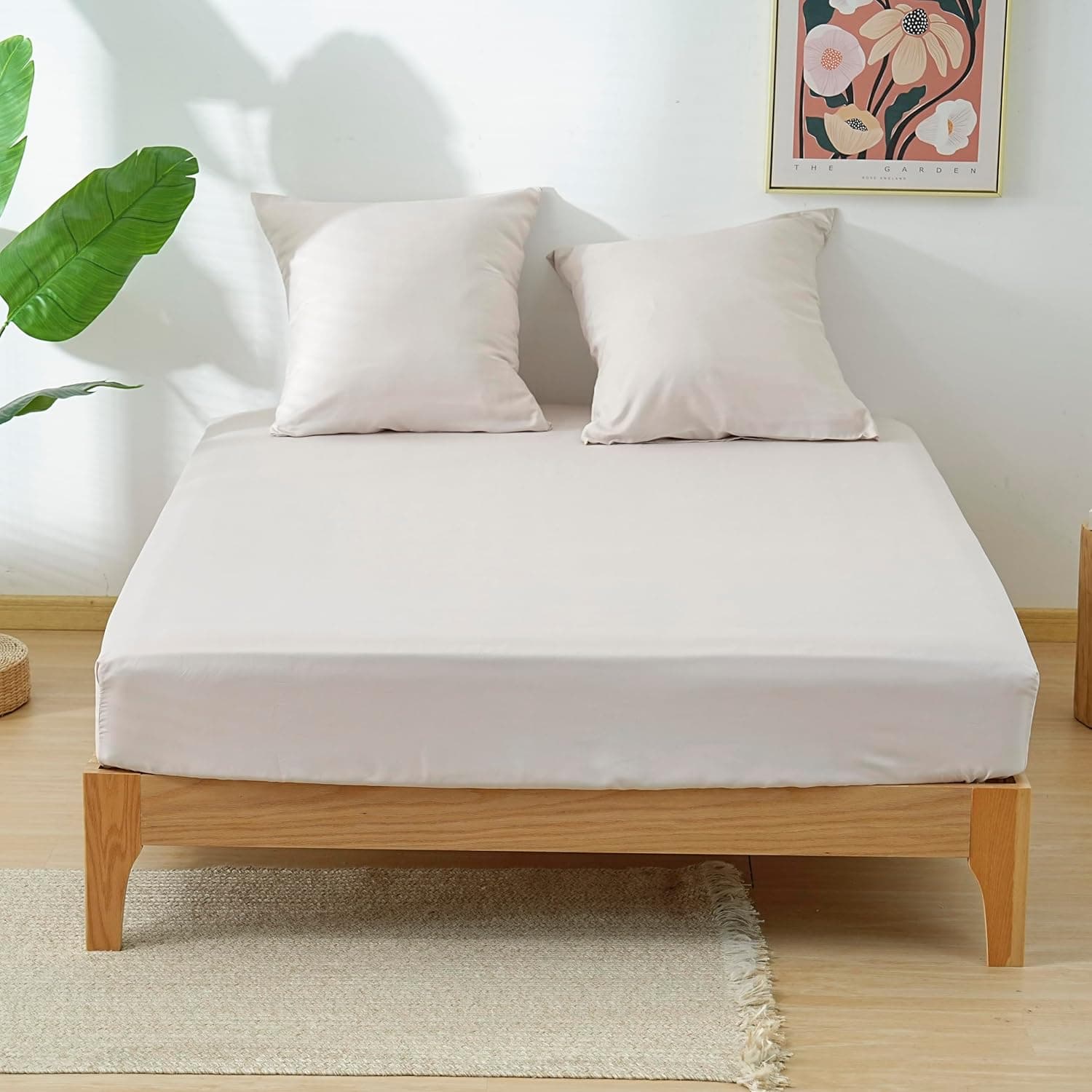 MOHAP Parure de Lit 4 Pièces Housse de Couette 200x200cm + Drap Housse 160x200cm Bonnet 30cm + 2 Taies d'oreiller 65x65cm 2 Personnes Ensemble Housse de Couette Beige Léger 80 Fils/cm² Microfibre 7