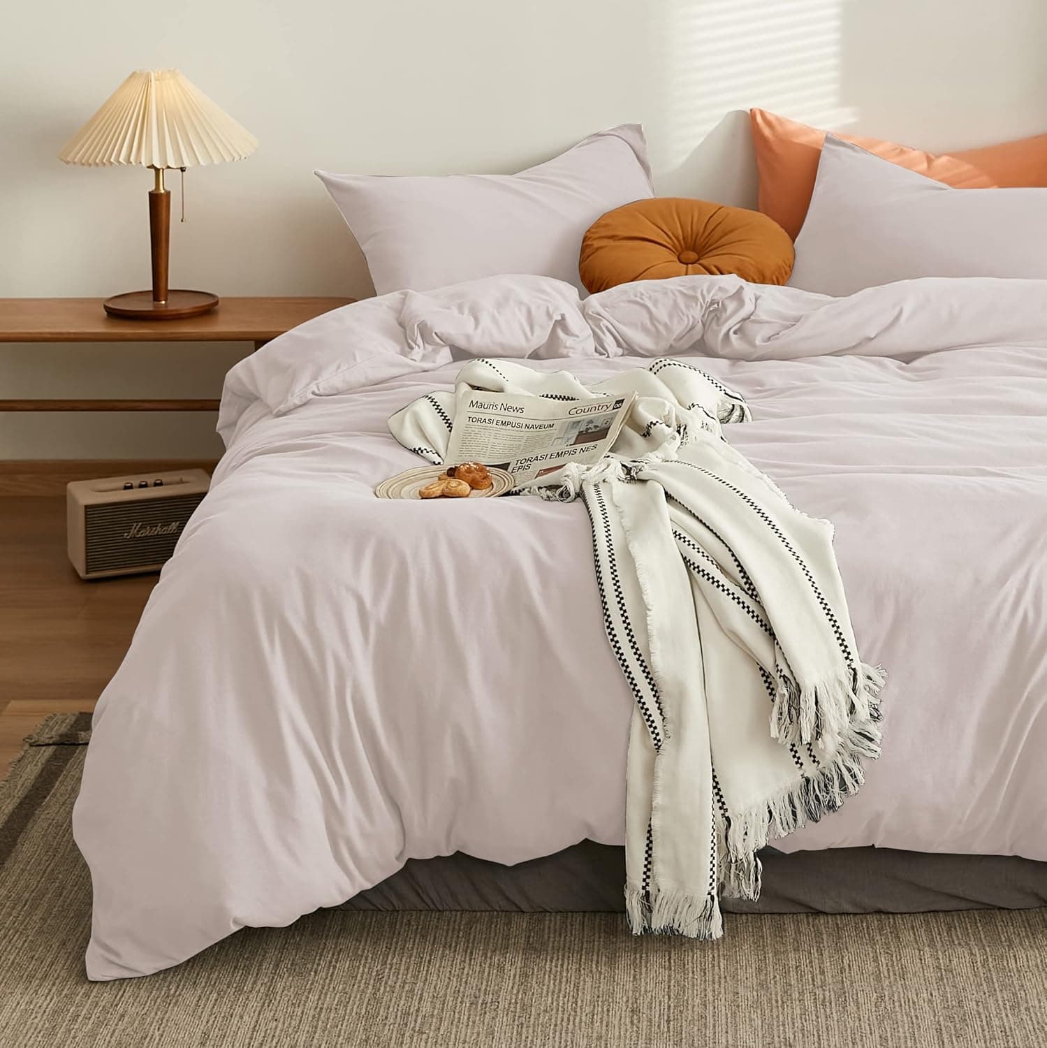 MOHAP Housse de Couette 140x190/200cm+1 Taies d'oreillers 65x65cm Beige Parure de Lit 1 Personnes 100 Fils/cm² en Microfibre avec Fermeture Éclair 2